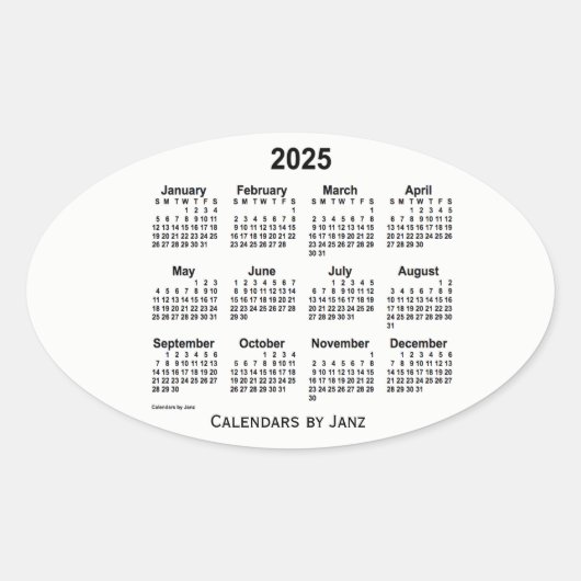 2025 Schwarz-Weiß-Kalender von Janz Oval Sticker (Vorderseite)