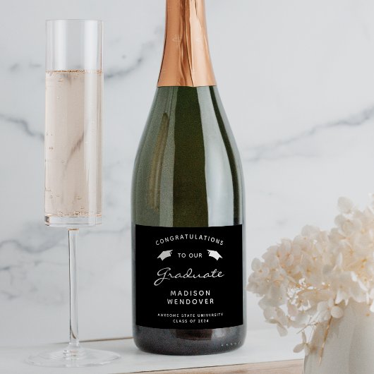 2025 Schwarz-weißer Script Cap Abschluss Schaumweinetikett