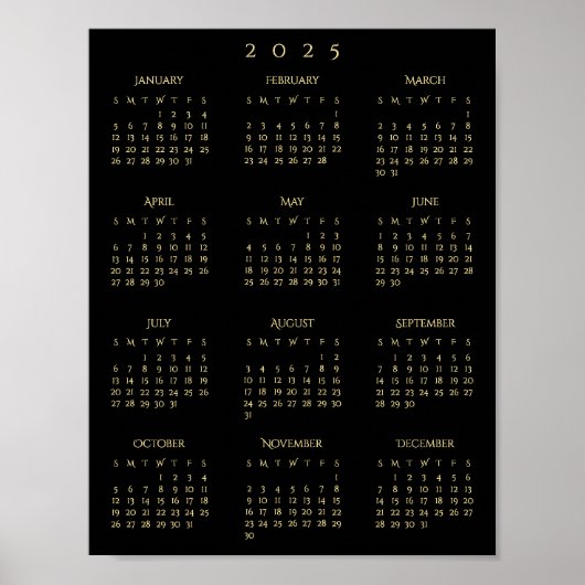2025 Schwarzes Gold Zuhause Office-Kalender Poster (Vorne)