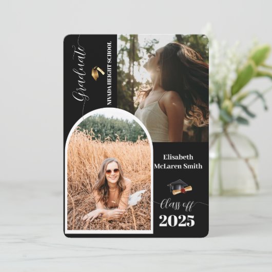 2025 Senior Announcement Card - Minimalistisch Gra Einladung (Stehend Vorderseite)