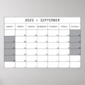 2025 September Planer Kalender große Notizen Raum Poster (Vorne)