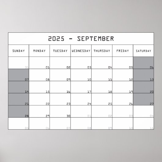 2025 September Planer Kalender große Notizen Raum Poster (Vorne)