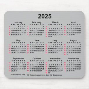 2025 Silver 52 Weeks ISO Calendar by Janz Mousepad