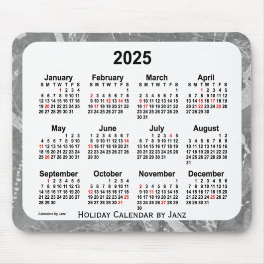2025 Silver Holiday Art Calendar von Janz Mouse Pa Mousepad (Vorne)