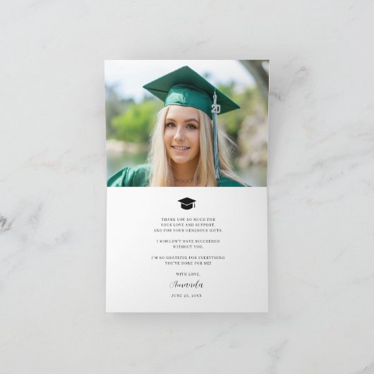 2025 Simple Script Schwarz-weiß Foto Abschluss Dankeskarte (Innenseite)