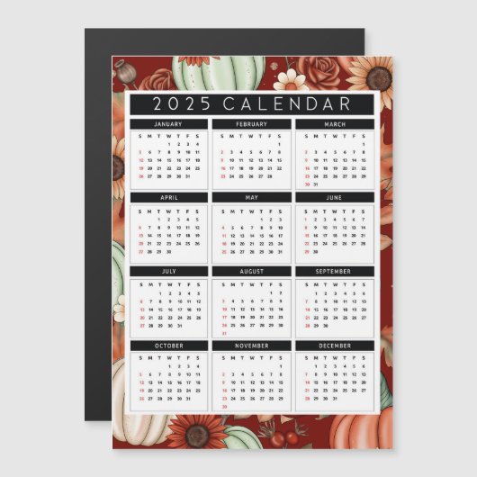 2025 Sonnenblumenkalender - Jahr auf einen Blick Magnetkarte (Vorne/Hinten)