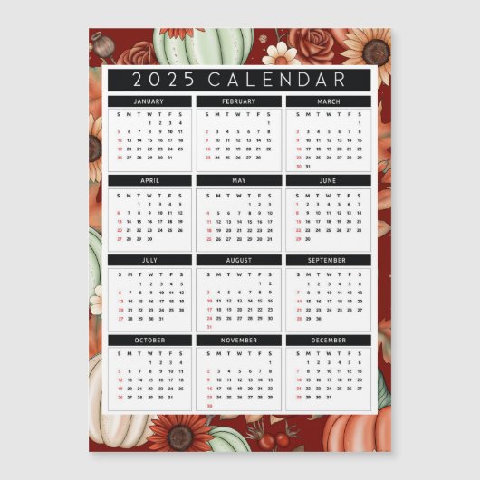 2025 Sonnenblumenkalender - Jahr auf einen Blick Magnetkarte (Vorderseite)