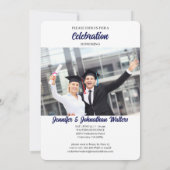 2025 Twin Graduate Blue Pinstripe Foto Abschluss Einladung (Rückseite)