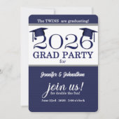 2025 Twin Graduate Blue Pinstripe Foto Abschluss Einladung (Vorderseite)