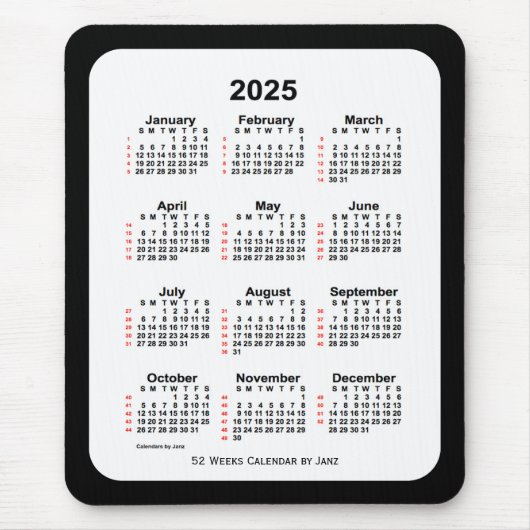 2025 Two Tone Black 52 Week Calendar von Janz Mousepad (Vorne)