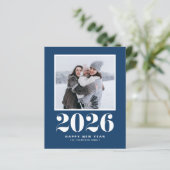 2025 Typografie Navy Blue Happy New Year Foto (Stehend Vorderseite)