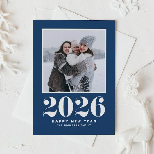2025 Typografie Navy Blue Happy New Year Foto