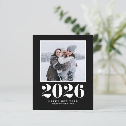 2025 Typografie Schwarzes Glück Neues Jahr Foto (Stehend Vorderseite)