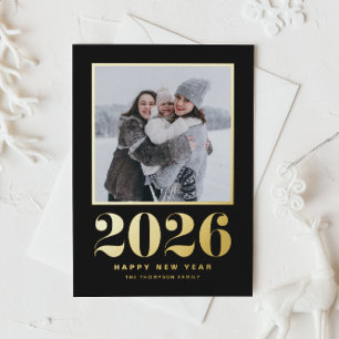 2025 Typografie Schwarzes Glück Neues Jahr Foto Folien Feiertagspostkarte