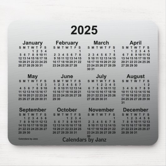 2025 Verblassener weißer Kalender von Janz Mouse P Mousepad (Vorne)