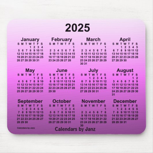 2025 - Verblasster Hot Pink-Kalender von Janz Mousepad (Vorne)