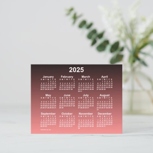 2025 Verblasster Red Neon Mini Kalender von Janz P Postkarte (Stehend Vorderseite)
