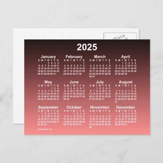 2025 Verblasster Red Neon Mini Kalender von Janz P Postkarte (Vorne/Hinten)