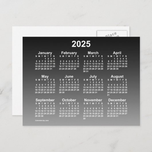 2025 Verblasster Schwarzer Mini-Kalender von Janz Postkarte (Vorne/Hinten)