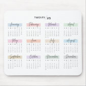 2025 VOLLES JAHR KALENDER PASTEL HANDSCHRIFTLICHE  MOUSEPAD (Vorne)