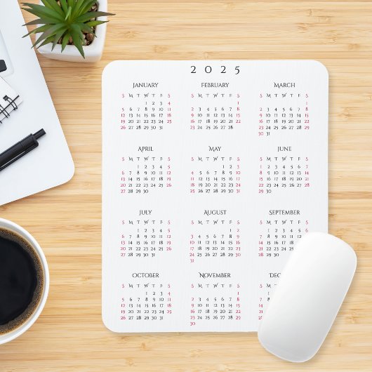 2025 Volljähriger Kalender Elegant Zuhause Office Mousepad