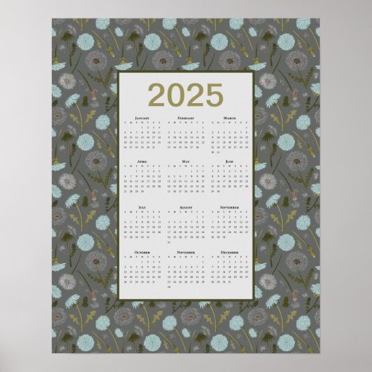 2025 Volljähriger Kalender Grau-blaue Lüster Poster (Vorne)