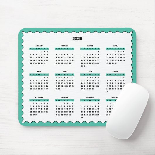 2025 Volljähriger Kalender Wavy Smaragdgrün Mousepad (Mit Mouse)