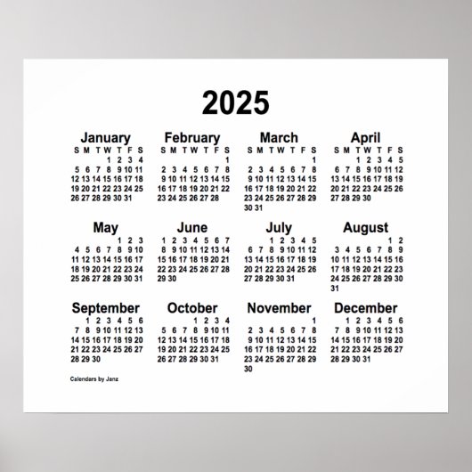 2025 Weißer Kalender von Janz Print Poster (Vorne)