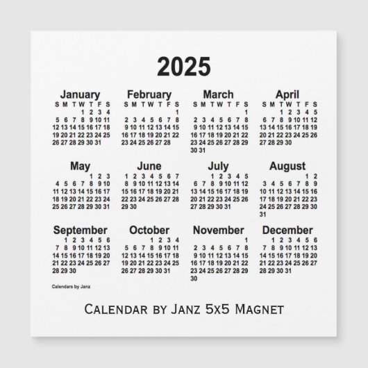 2025 Weißkalender von Janz 5x5 Magnet (Vorderseite)
