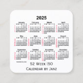 2025 White 52 Week ISO Calendar by Janz Quadratische Visitenkarte (Vorderseite)