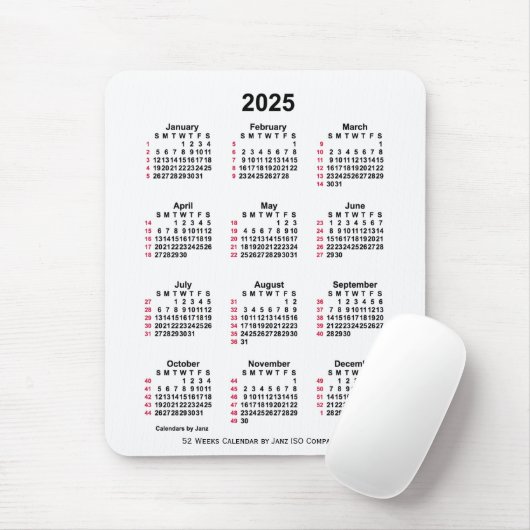2025 White 52 Weeks ISO Calendar by Janz Mousepad (Mit Mouse)