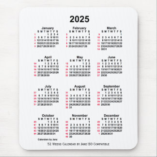 2025 White 52 Weeks ISO Calendar by Janz Mousepad