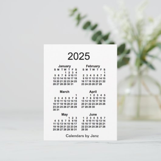 2025 White 6 Month Mini Kalender von Janz Postkarte (Stehend Vorderseite)