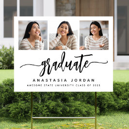 2025 White Black Graduate Script Yard mit 3 Fotos Gartenschild