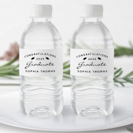 2025 White Black Script Cap Abschluss Wasserflaschenetikett