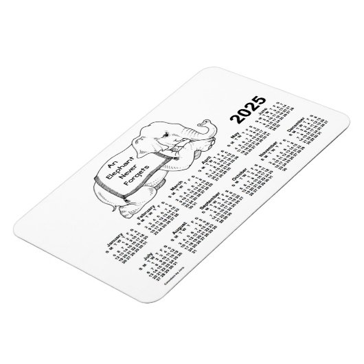 2025 White Elephant Calendar von Janz 4x6 Magnet (Linke Seite)