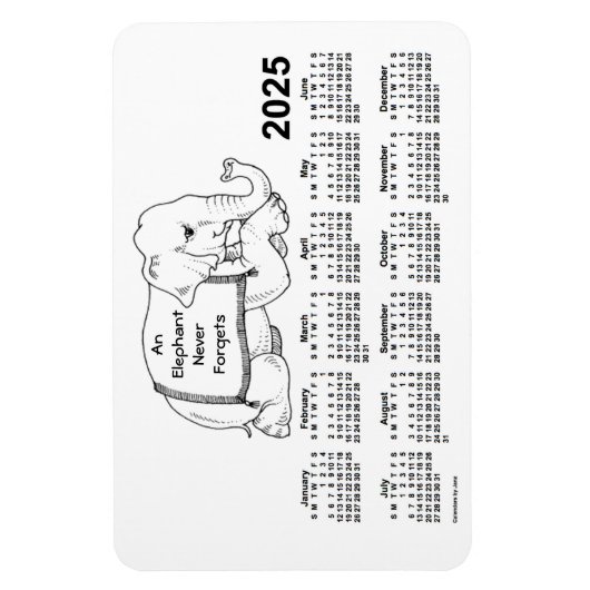 2025 White Elephant Calendar von Janz 4x6 Magnet (Vertikal)