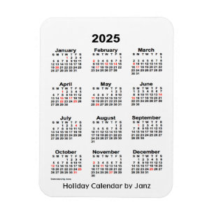 2025 White Holiday Calendar von Janz Magnet