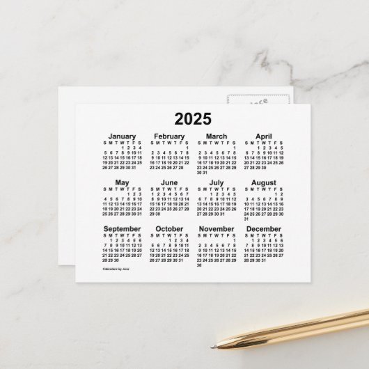 2025 White Mini Calendar von Janz Postcard Postkarte (Vorderseite/Rückseite Beispiel)