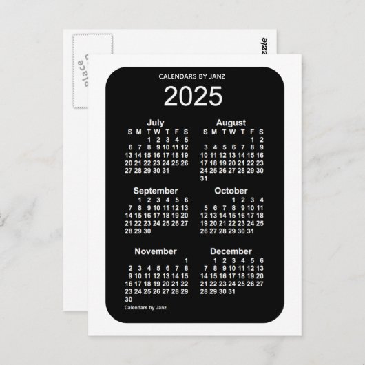 2025 White Neon 6 Month Mini Kalender von Janz Postkarte (Vorne/Hinten)