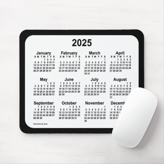 2025 White on Black Calendar by Janz Two Tone Mousepad (Mit Mouse)