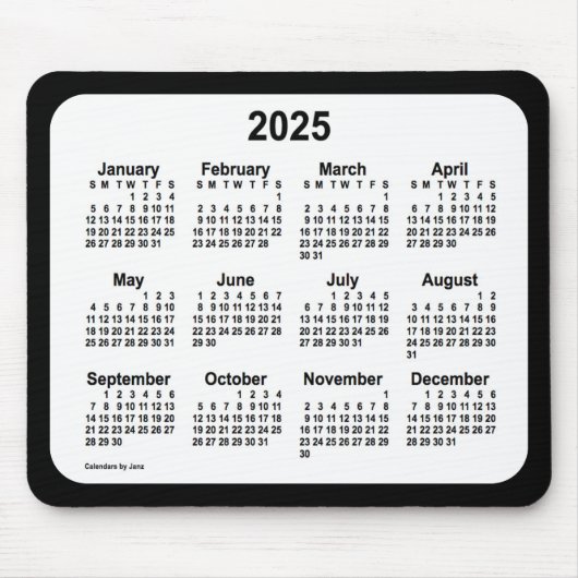 2025 White on Black Calendar by Janz Two Tone Mousepad (Vorne)