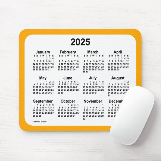 2025 White on Orange Calendar by Janz Two Tone Mousepad (Mit Mouse)