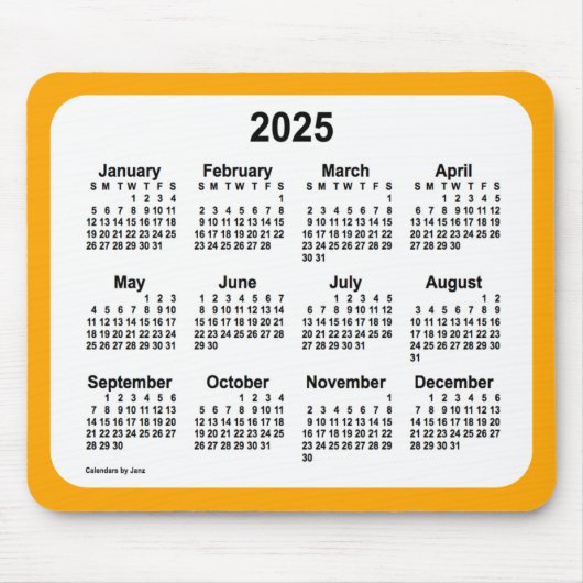 2025 White on Orange Calendar by Janz Two Tone Mousepad (Vorne)