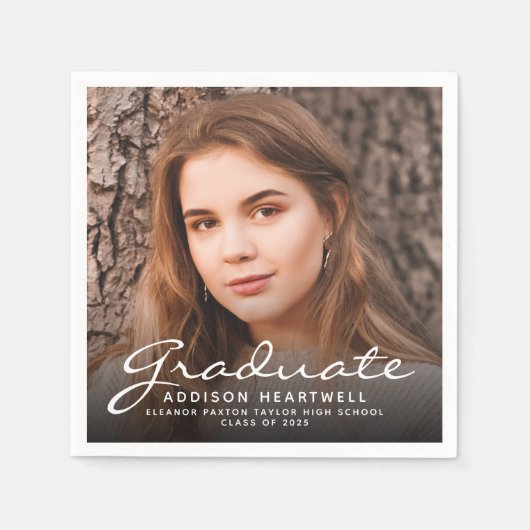 2025 White Script Foto Graduation Party Serviette (Vorderseite)