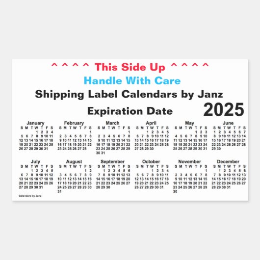 2025 White Shipping Calendar von Janz Rechteckiger Aufkleber (Vorderseite)