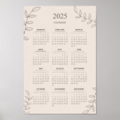 2025 Yearly Calendar Floral Line Art Minimalistisc Poster (Vorne)