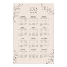 2025 Yearly Calendar Floral Line Art Minimalistisc