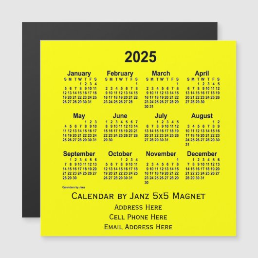 2025 Yellow Business Calendar von Janz Magnetkarte (Vorne/Hinten)