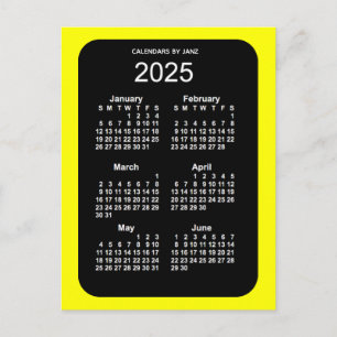 2025 Yellow Neon 6 Month Mini Calendar by Janz Postkarte